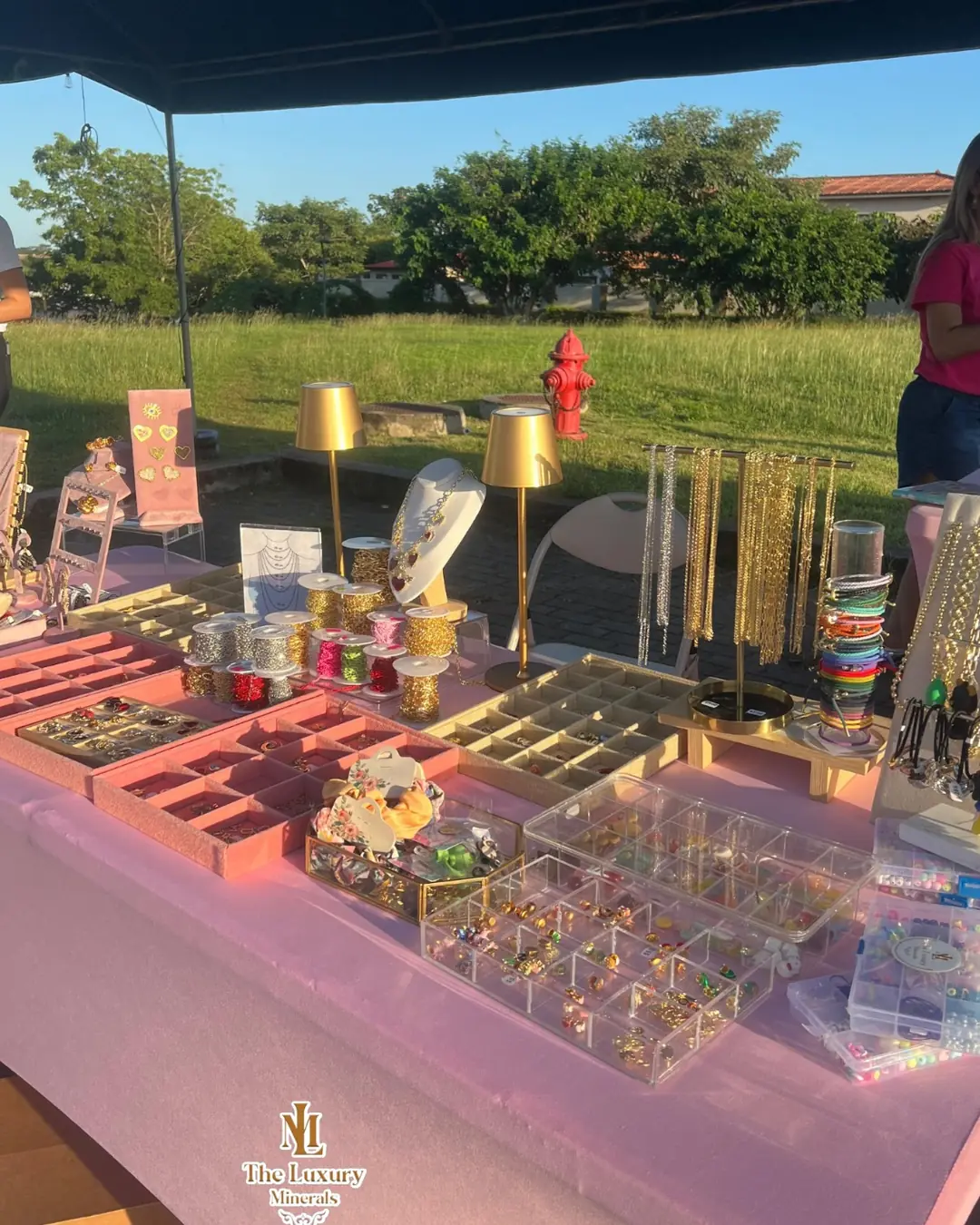 Charm Bar de The Luxury Minerals, foto 10: estacion del Charm Bar con bandejas, lamparas doradas y banderin