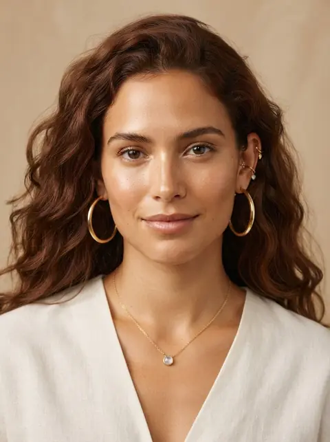 Modelo con aretes y topitos de oro