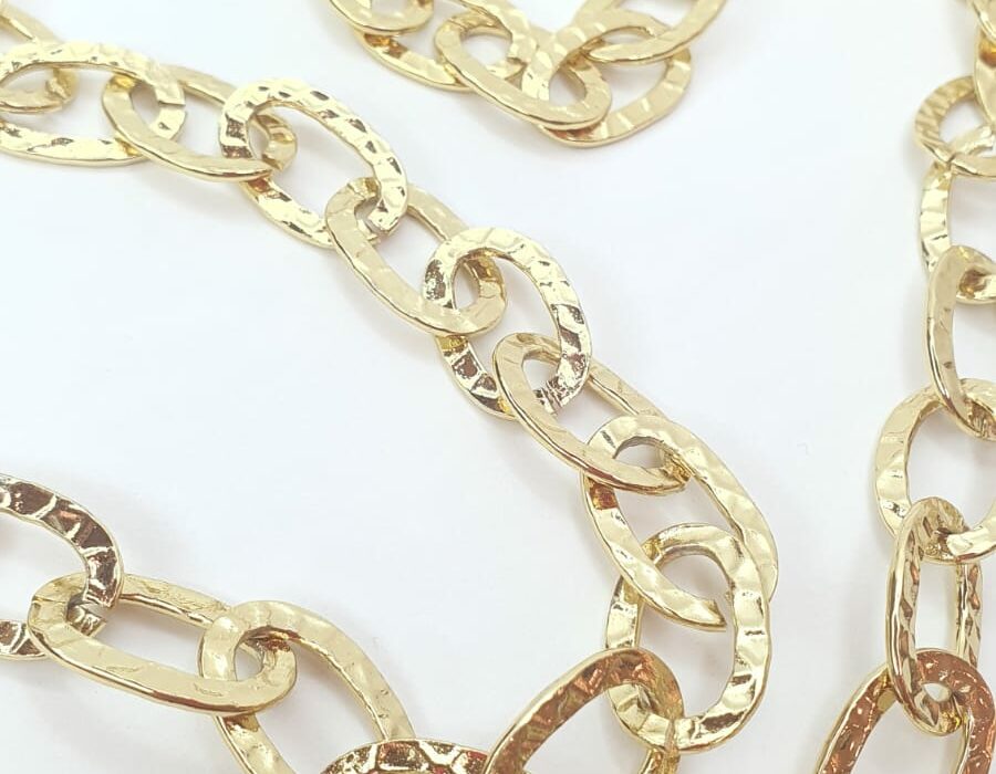 Cadenas de oro 10K por metro con textura para armar piezas a la medida