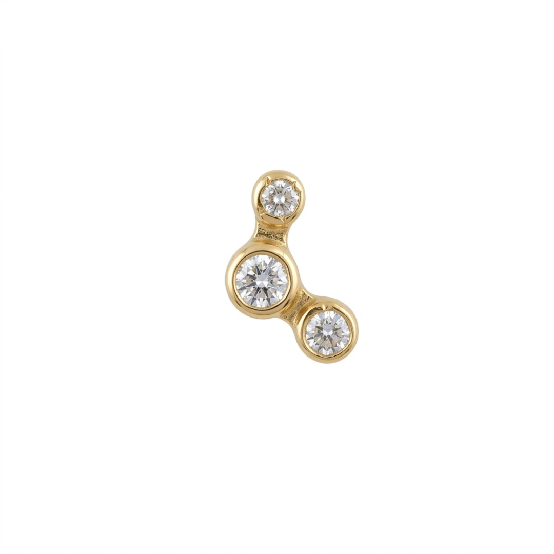 Piercing 1 pieza tres circones Oro 14K